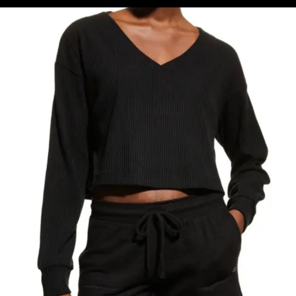 🖤 ALO Yoga Muse V-neck Ribbed Black Size L 🖤
